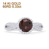 14K White Gold Round Halo Marquise Style Natural Chocolate Smoky Quartz Diamond Ring