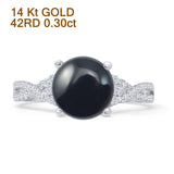 14K White Gold Round Split Shank Twisted Natural Black Onyx Diamond Ring
