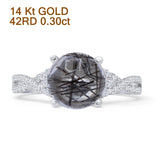 14K White Gold Round Split Shank Twisted Natural Rutilated Quartz Diamond Ring