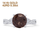 14K White Gold Round Split Shank Twisted Natural Chocolate Smoky Quartz Diamond Ring