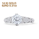 14K White Gold Round Antique Style Moissanite Diamond Ring
