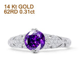 14K White Gold Round Antique Style Natural Amethyst Diamond Ring