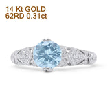 14K White Gold Round Antique Style Natural Aquamarine Diamond Ring