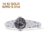 14K White Gold Round Antique Style Natural Rutilated Quartz Diamond Ring