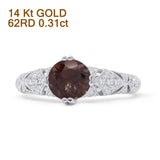 14K White Gold Round Antique Style Natural Chocolate Smoky Quartz Diamond Ring