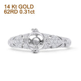 14K White Gold 0.31ct Round Antique Style Semi Mount Diamond Ring