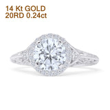 14K White Gold Round Halo Filigree Moissanite Diamond Ring
