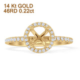 14K Yellow Gold 0.22ct Round Halo Semi Mount Diamond Ring