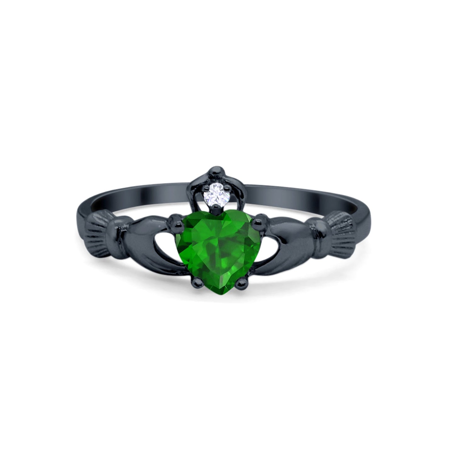 Claddagh Heart Promise Ring Simulated Green Emerald Black Tone