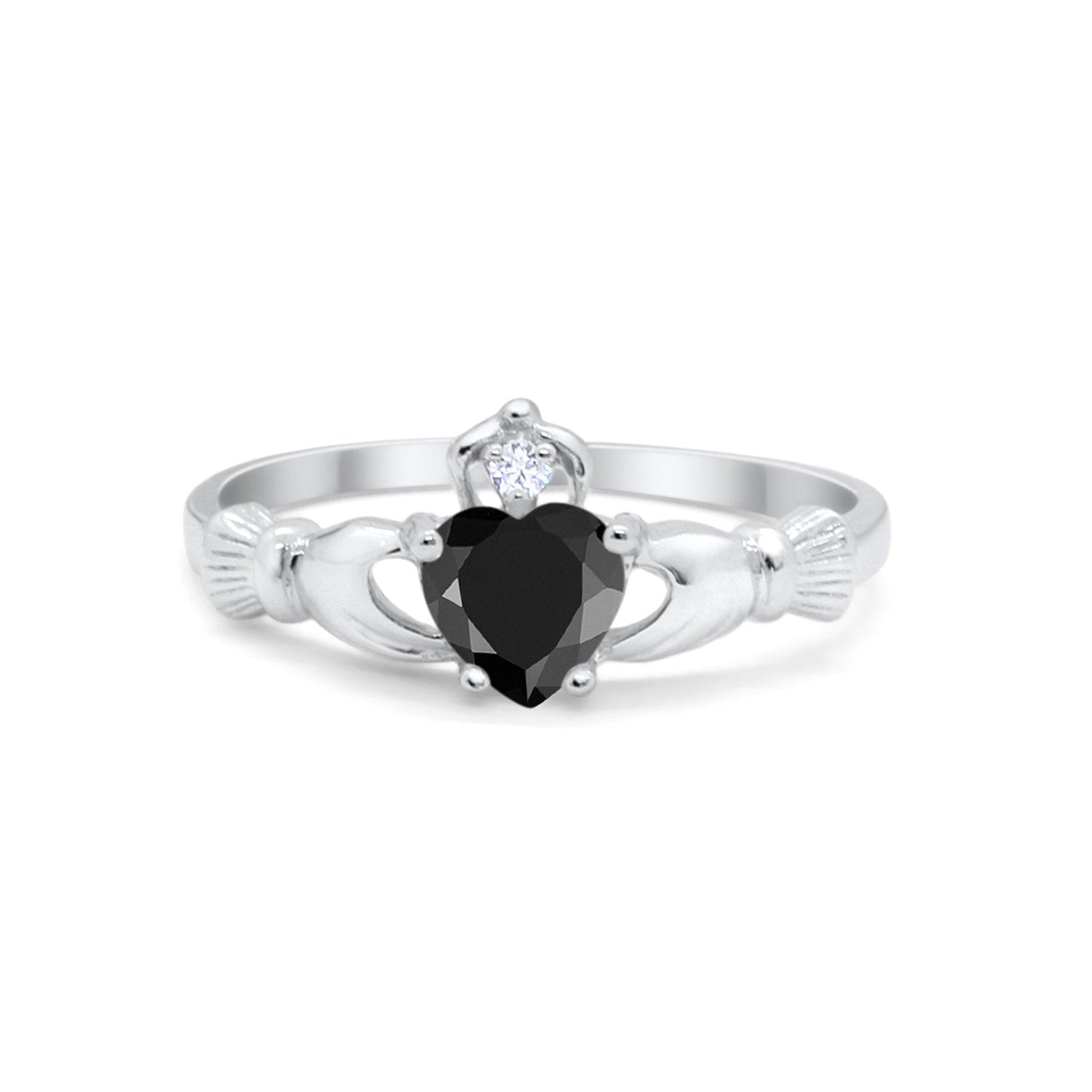 Heart Shape Simulated Black CZ Claddagh Wedding Ring