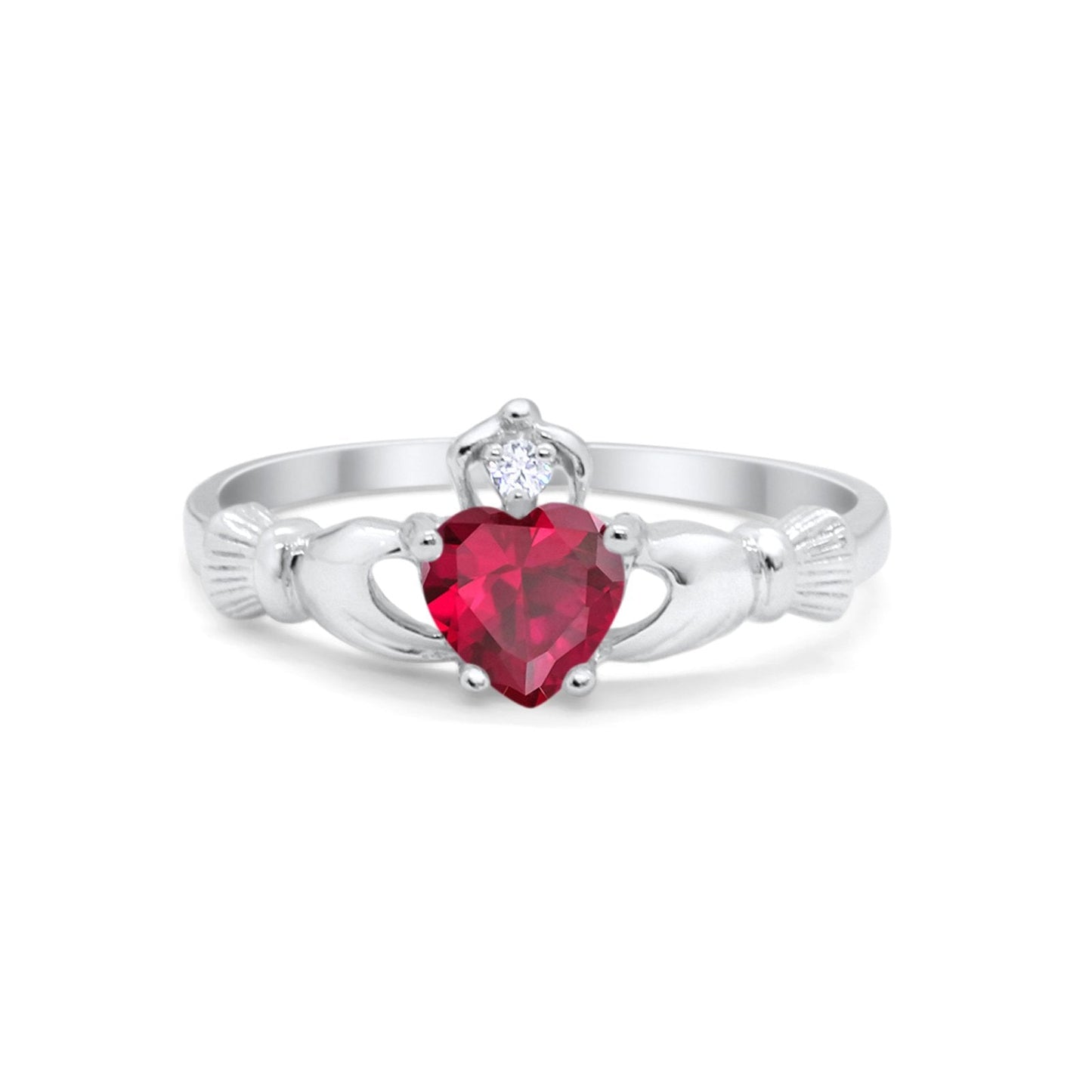 Heart Shape Simulated Ruby CZ Claddagh Wedding Ring