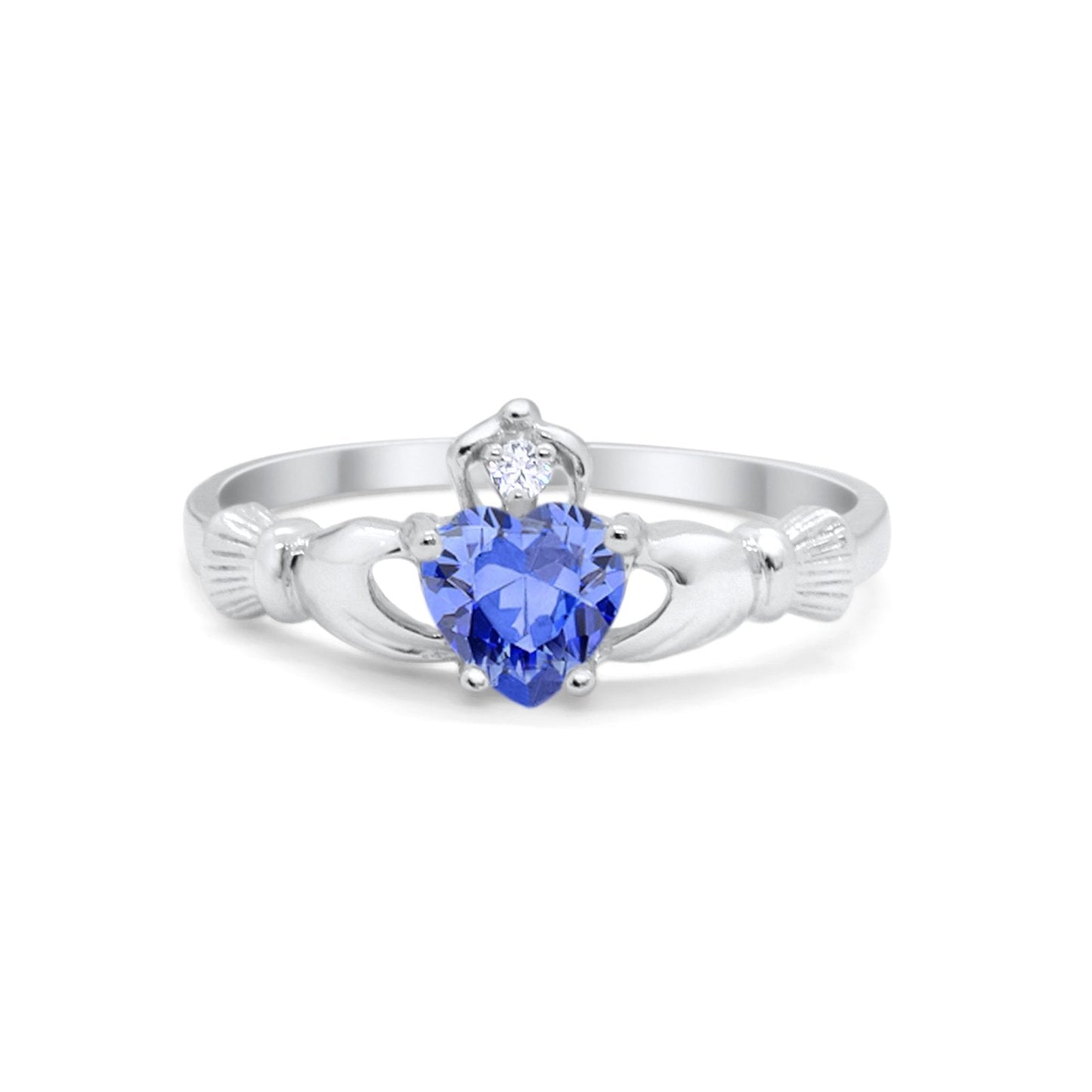 Heart Shape Simulated Tanzanite CZ Claddagh Wedding Ring