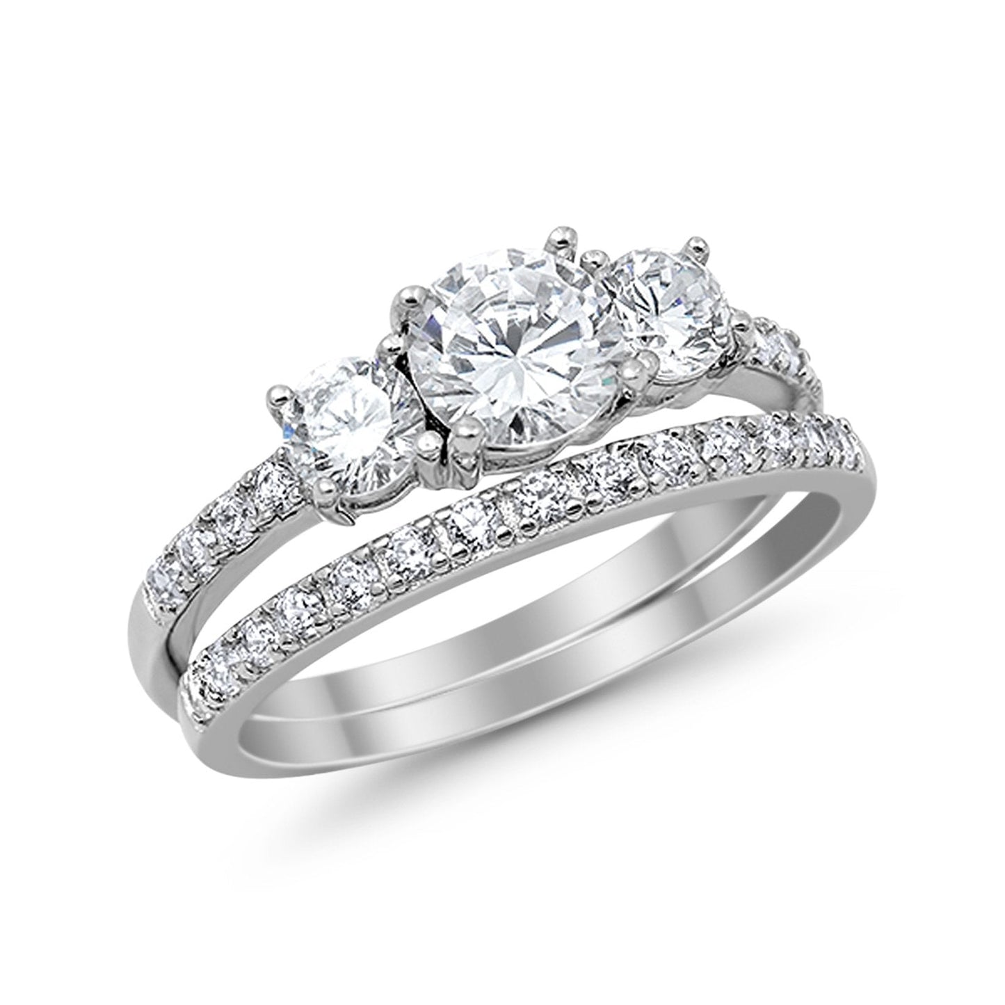 3-Stone Wedding Piece Ring Half Eternity Bridal Round Simulated CZ