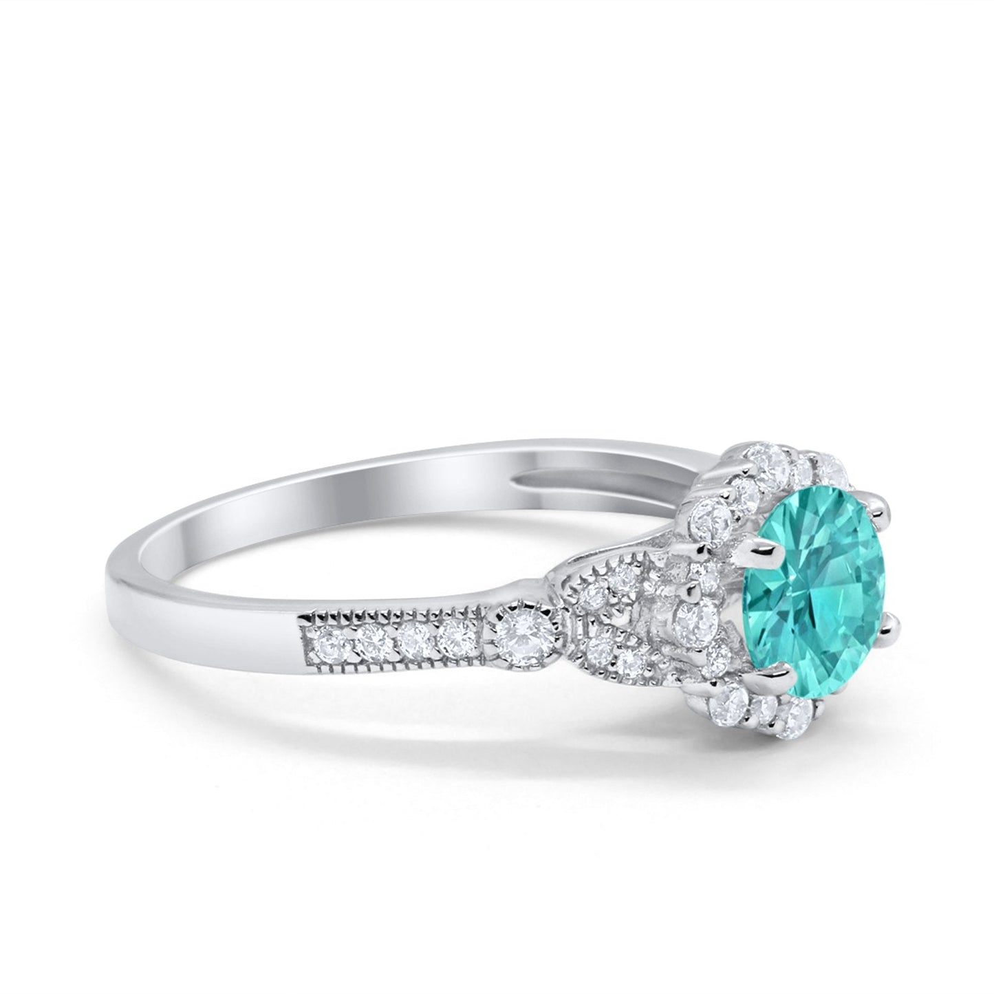 Floral Art Deco Engagement Ring Simulated Paraiba Tourmaline CZ