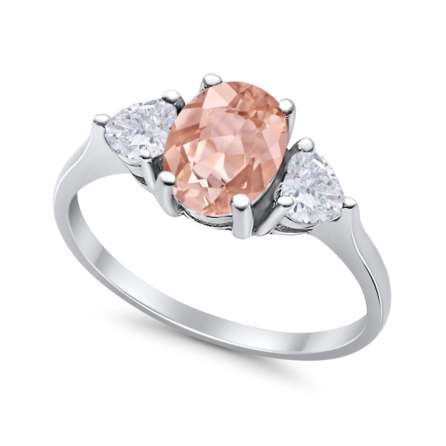 Fashion Promise Ring 3-Stone Oval Simulated Morganite CZ