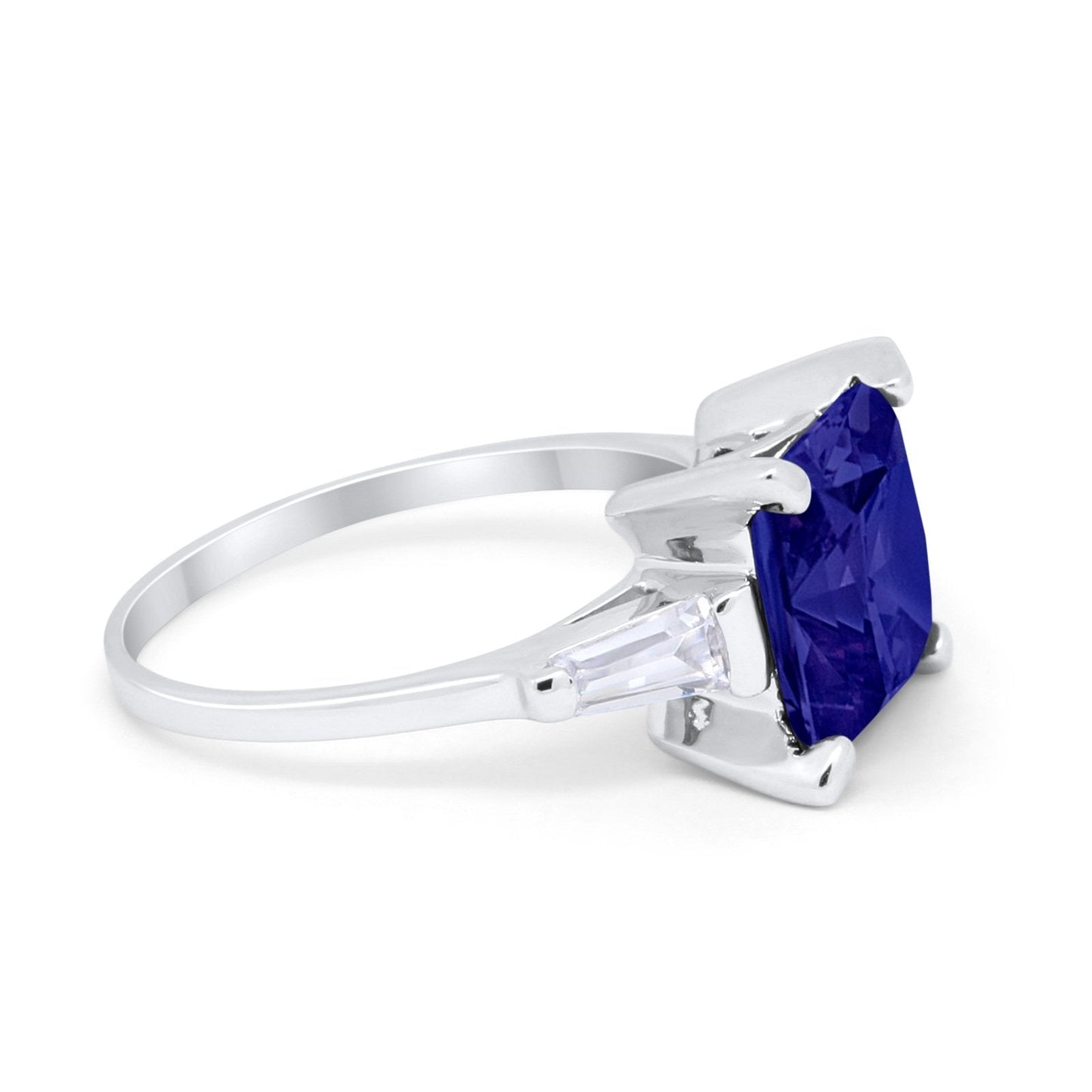 Princess Cut Baguette Simulated Blue Sapphire CZ Wedding Ring