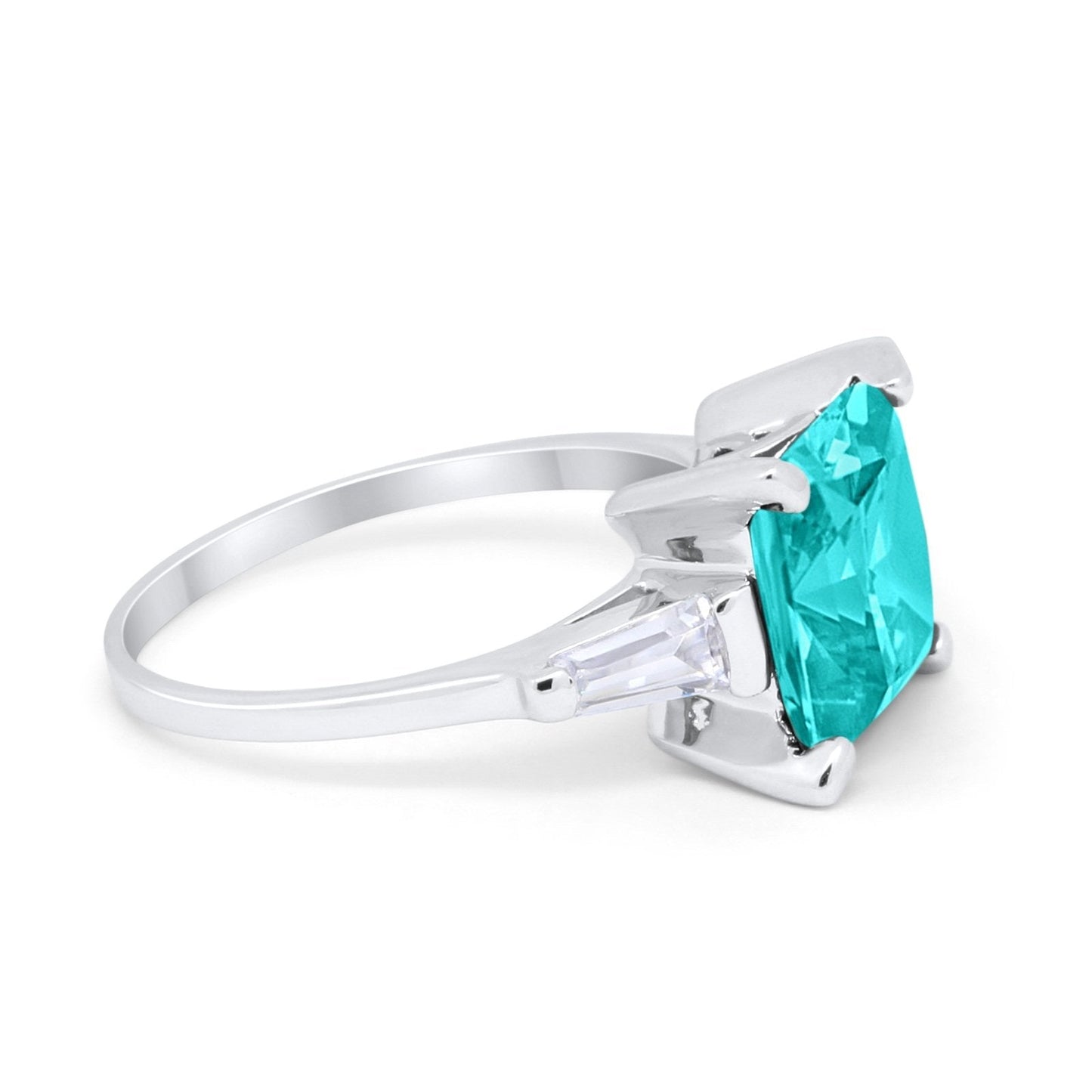 Princess Cut Baguette Paraiba Tourmaline CZ Wedding Ring