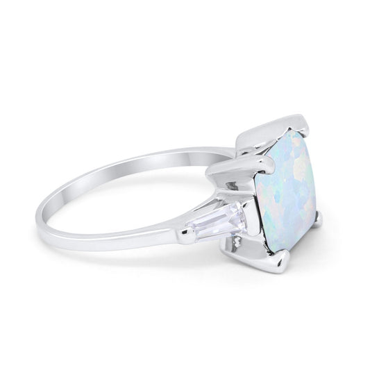 Princess Cut Baguette Lab Created White Opal Wedding Ring