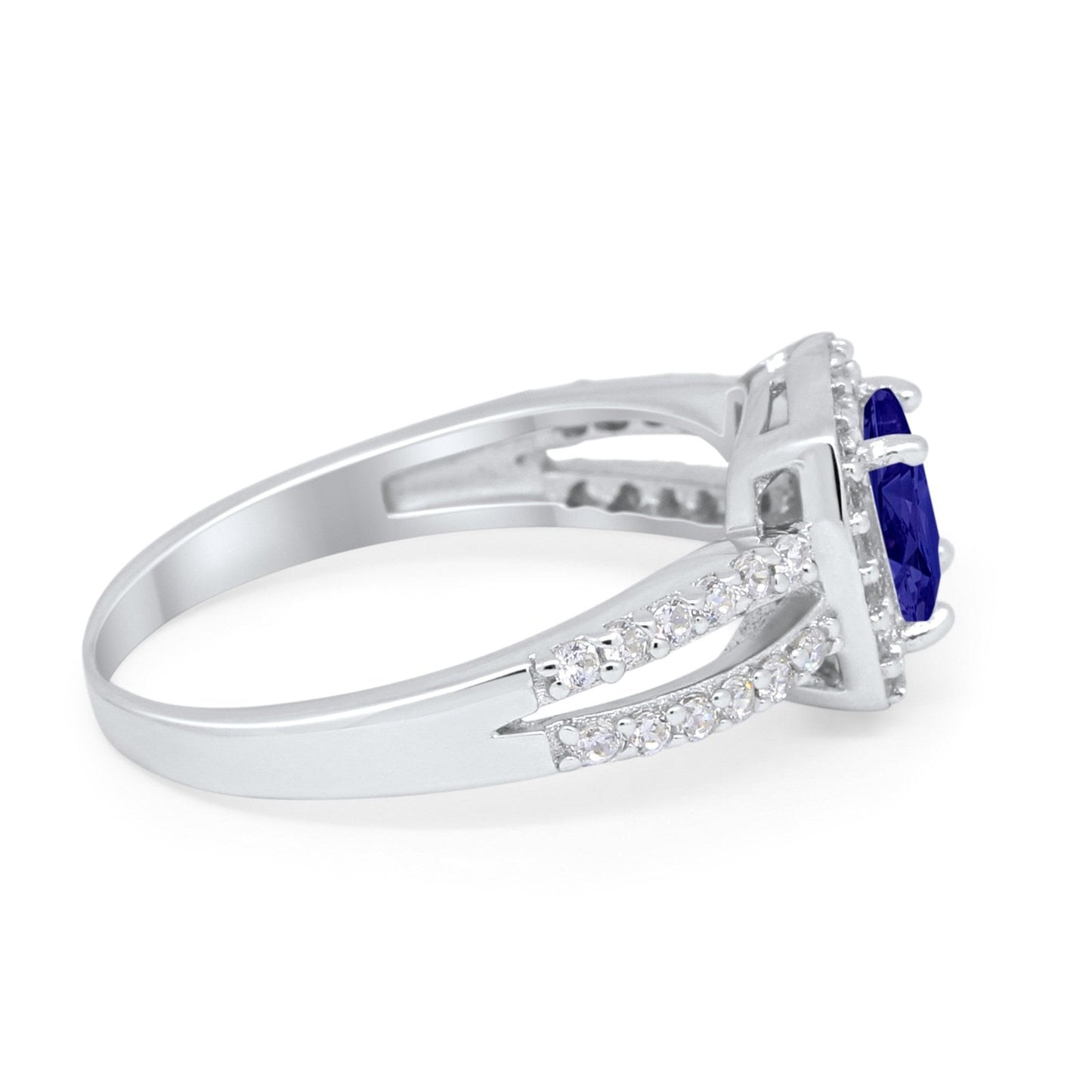 Dazzling Split Shank Engagement Ring Simulated Blue Sapphire CZ