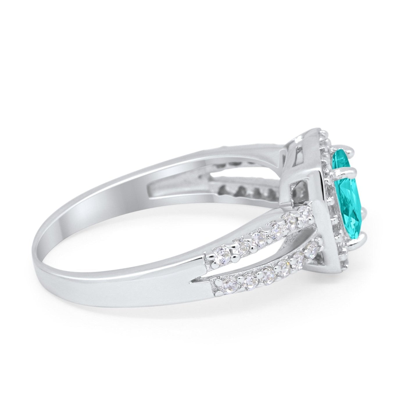 Dazzling Split Shank Engagement Ring Simulated Paraiba Tourmaline CZ