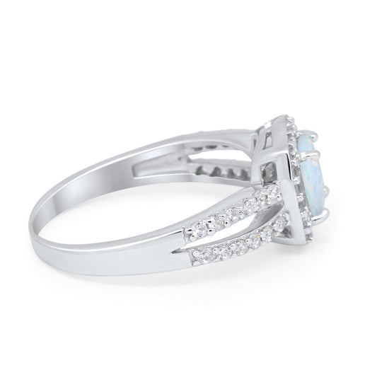 Dazzling Split Shank Engagement Ring Lab Created White Opal