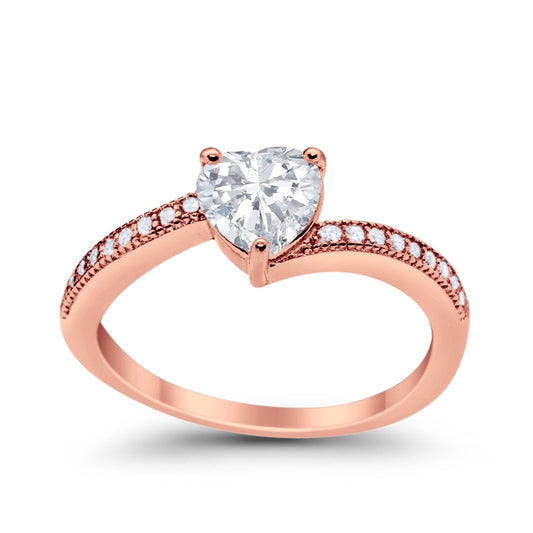 Heart Promise Ring Rose Tone, Simulated Cubic Zirconia