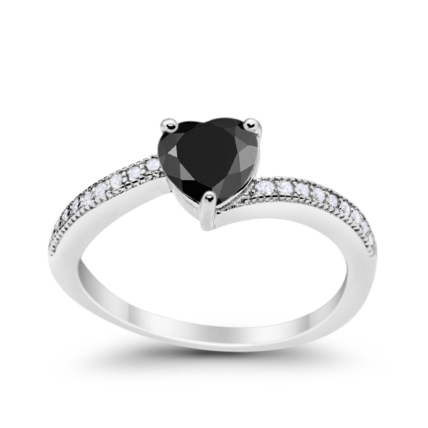 Heart Promise Ring Simulated Black CZ