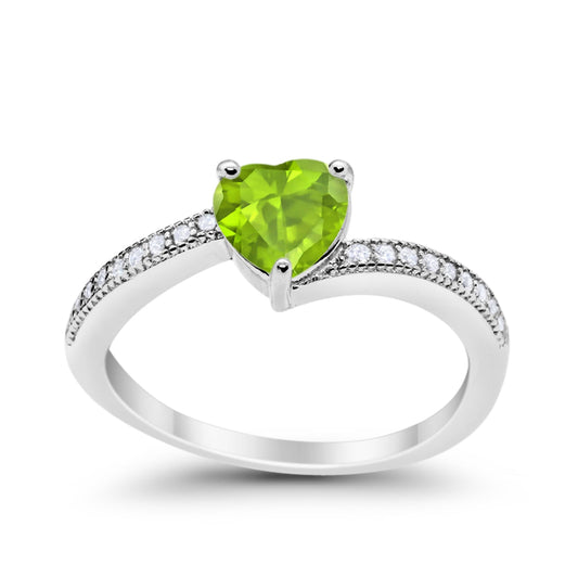 Heart Promise Ring Round Simulated Peridot CZ