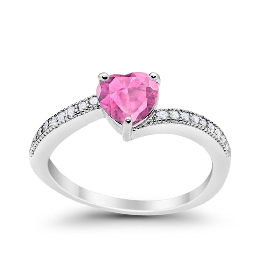 Heart Promise Ring Simulated Pink CZ