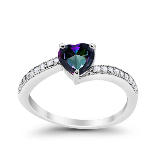 Heart Promise Wedding Ring Simulated Rainbow CZ