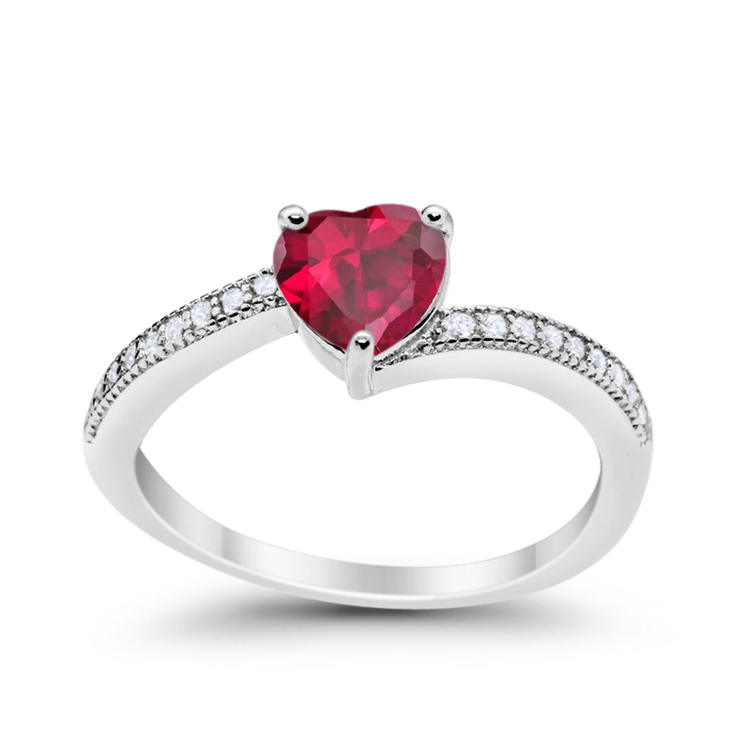 Heart Promise Ring Round Simulated Ruby CZ