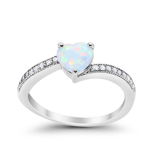 Heart Lab Created White Opal Promise Ring