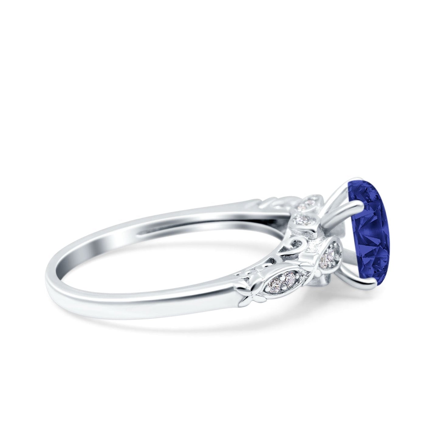 Art Deco Oval Engagement Simulated Blue Sapphire CZ