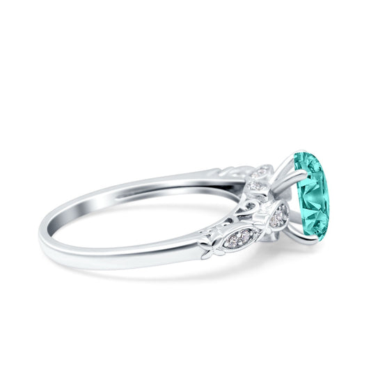 Art Deco Oval Engagement Simulated Paraiba Tourmaline CZ