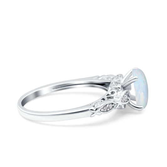 Art Deco Oval Engagement Lab Created White Opal