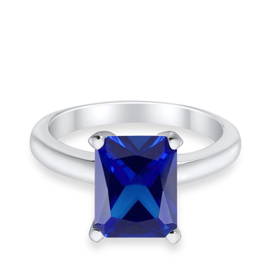 Solitaire Engagement Ring Radiant Simulated Blue Sapphire CZ