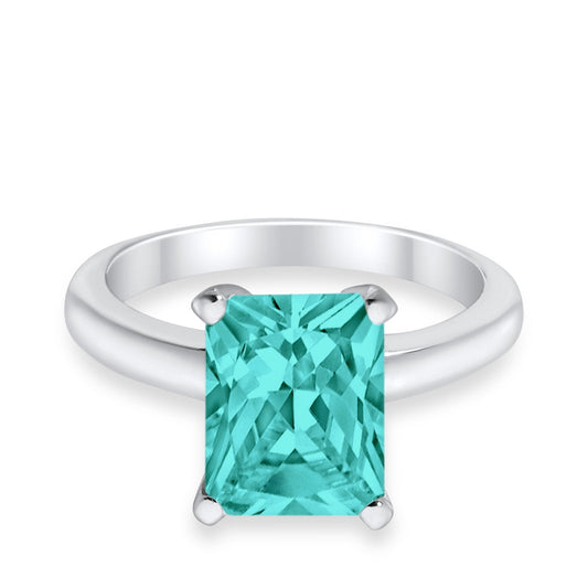 Solitaire Engagement Ring Radiant Simulated Paraiba Tourmaline CZ