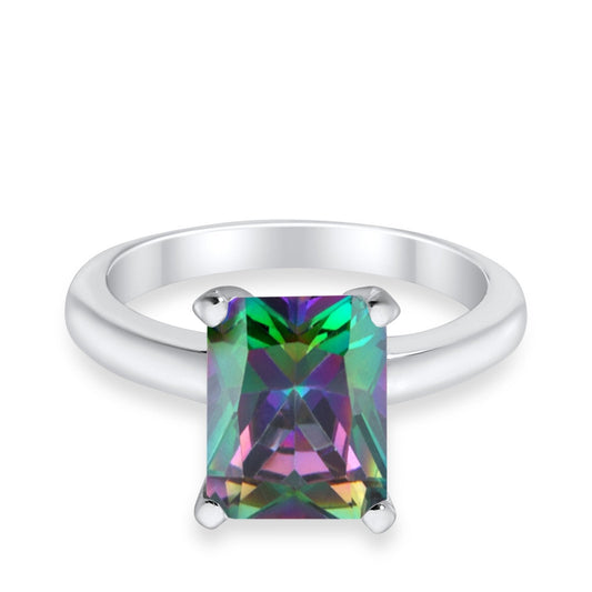 Solitaire Engagement Ring Radiant Simulated Rainbow CZ