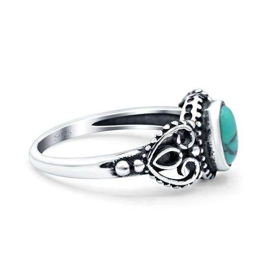 Petite Dainty Oval Solitaire Promise Ring Band Simulated Turquoise Oxidized Braided