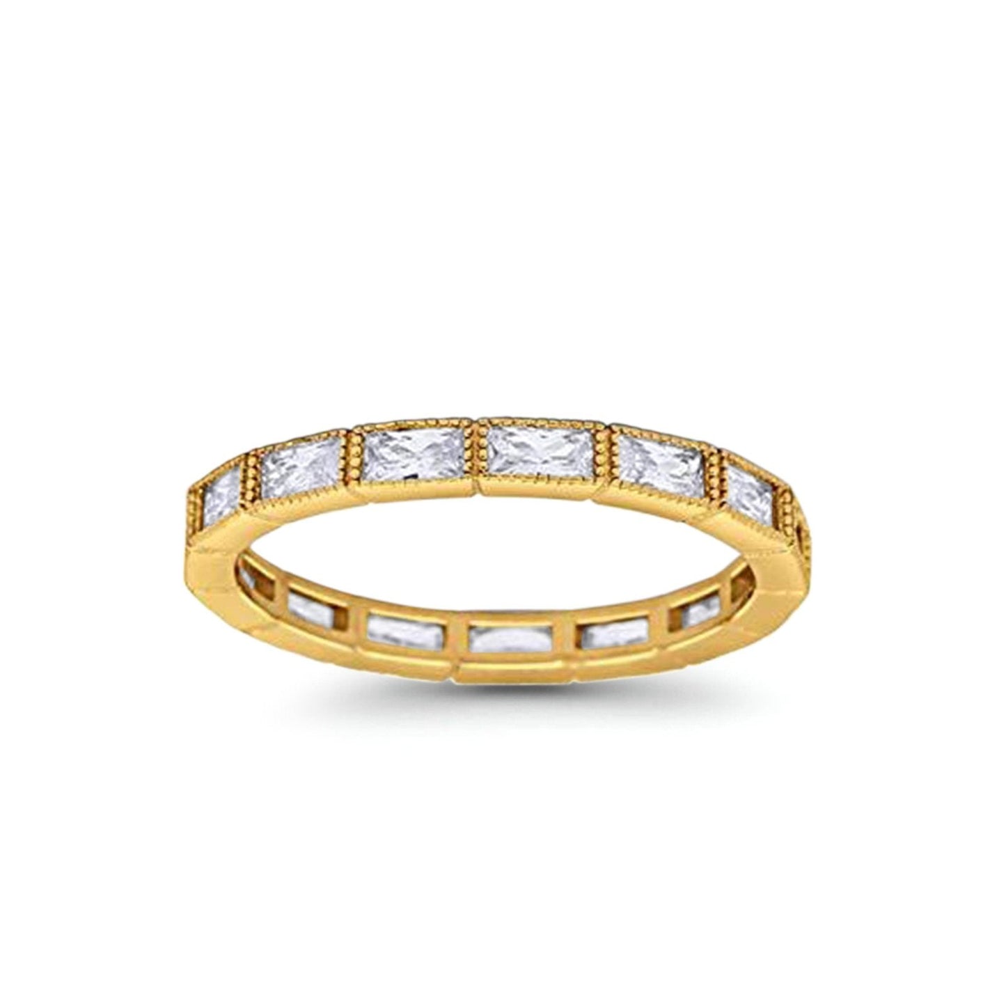 Baguette Full Eternity Wedding Band Yellow Tone, Simulated CZ