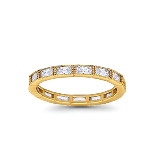 Baguette Full Eternity Wedding Band Yellow Tone, Simulated CZ