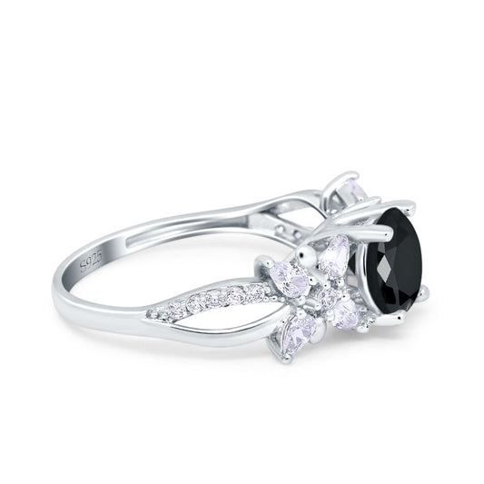 Art Deco Wedding Bridal Ring Round Simulated Black CZ