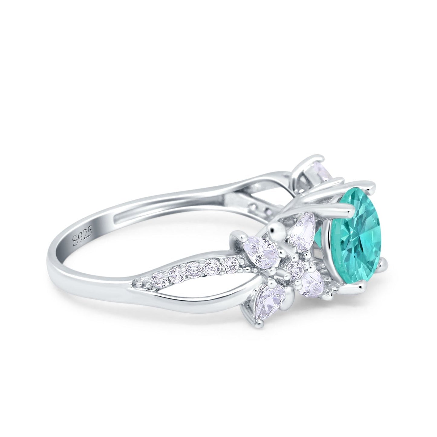 Art Deco Wedding Bridal Ring Round Simulated Paraiba Tourmaline CZ