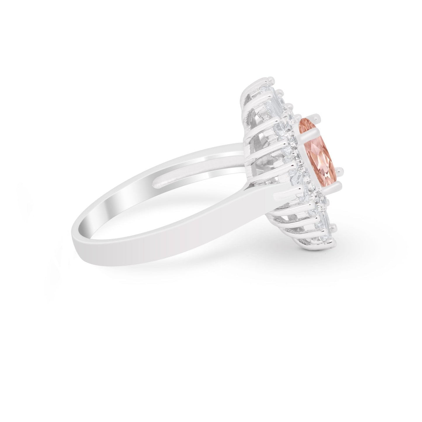 Art Deco Vintage Oval Halo Wedding Ring Simulated Morganite CZ