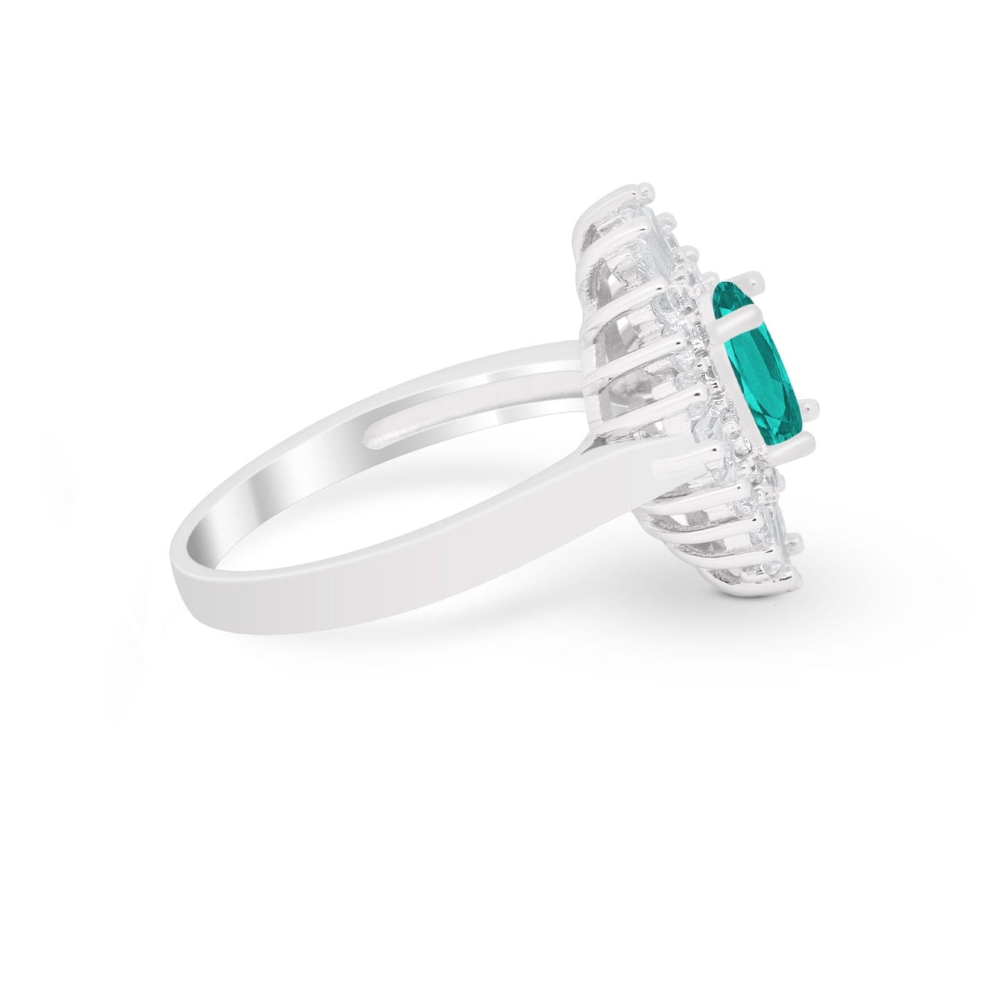 Art Deco Vintage Oval Halo Simulated Paraiba Tourmaline CZ Wedding Ring