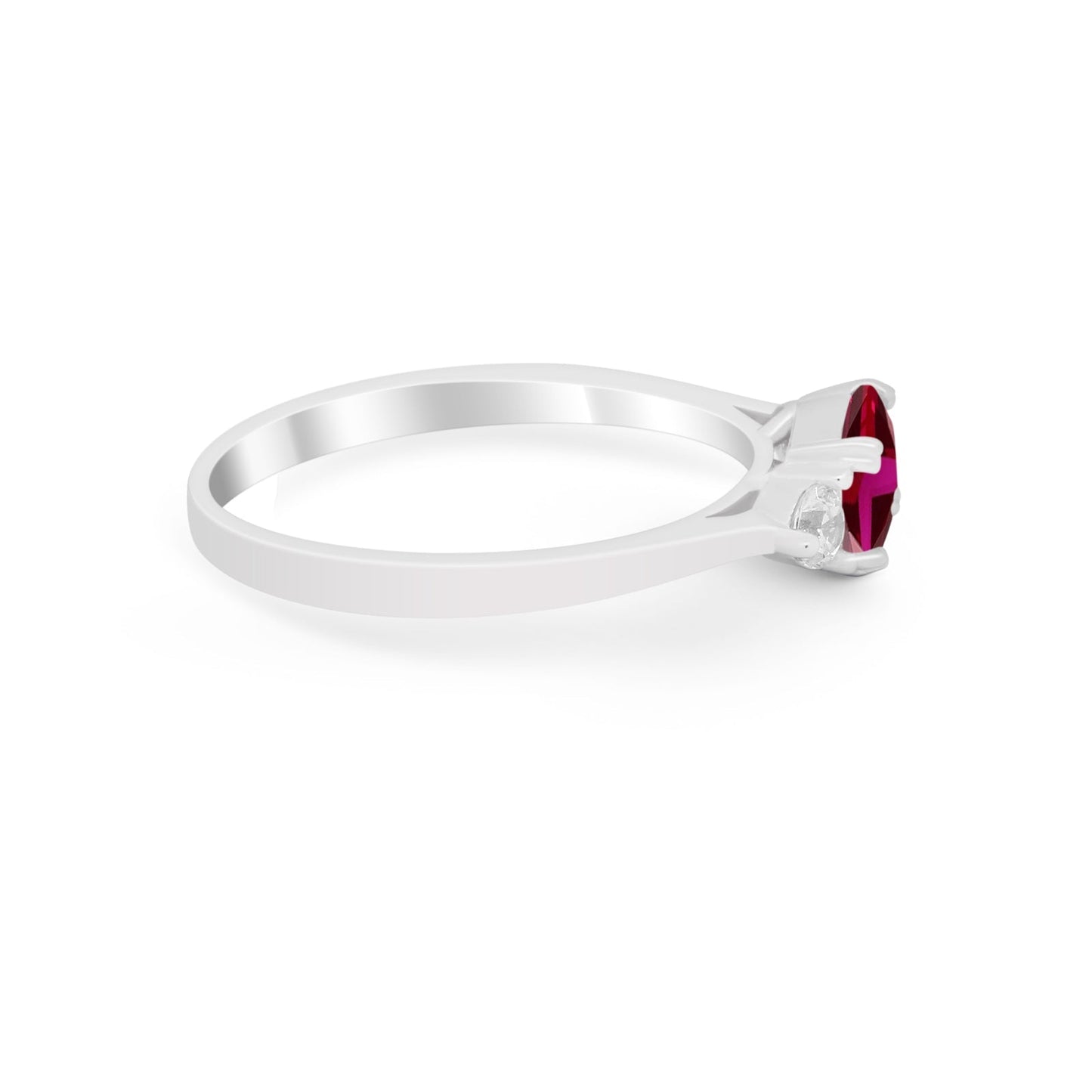 Three Stone Wedding Ring Emerald Cut Simulated Ruby CZ