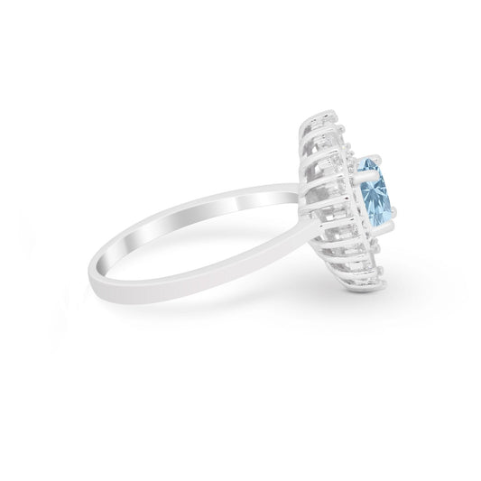 Art Deco Wedding Bridal Ring Baguette Simulated Aquamarine CZ