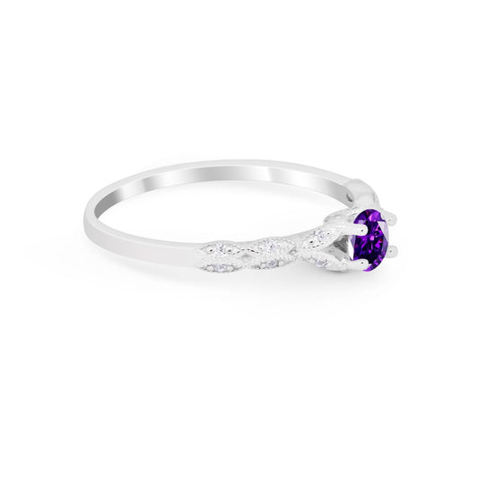 Petite Dainty Art Deco Round Simulated Amethyst CZ Engagement Ring