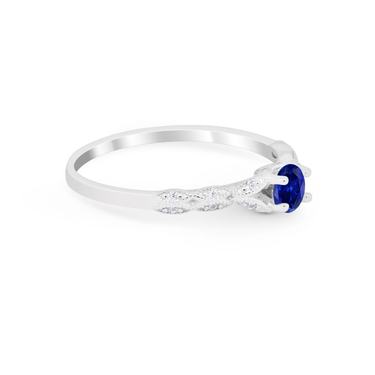 Petite Dainty Art Deco Round Simulated Blue Sapphire CZ Wedding Ring