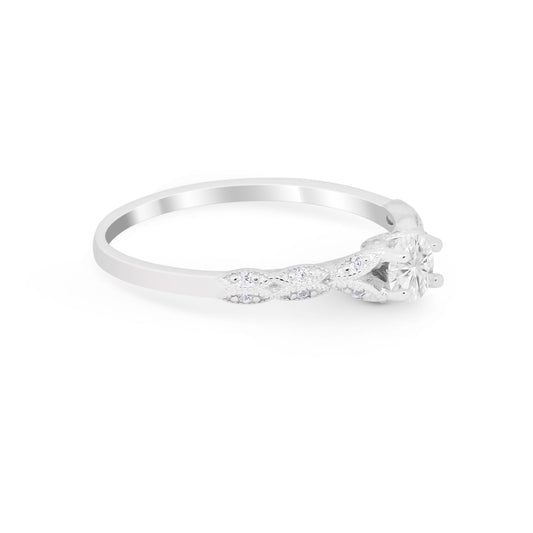 Petite Dainty Art Deco Round Simulated CZ Wedding Ring